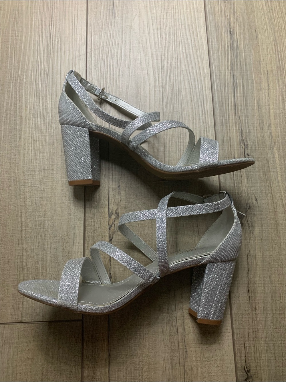 Madison Silver Glitter Block Heel Sandals